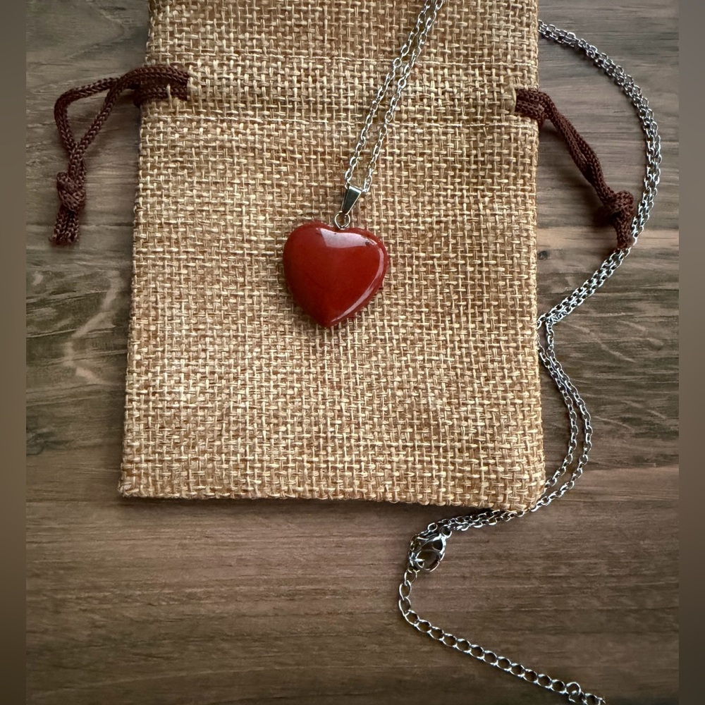 Red Jasper Necklace Red Jasper Pendant Crystal Heart Necklace - Picture 1 of 2